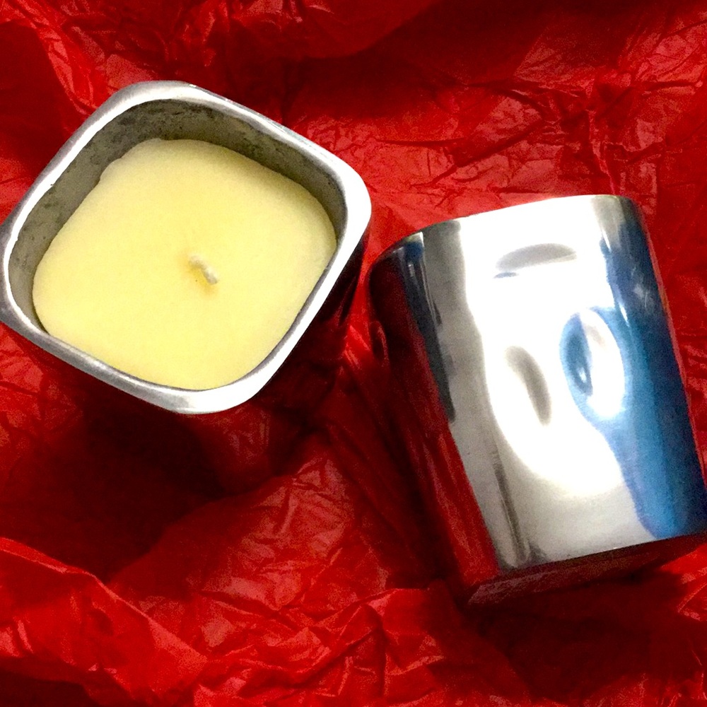 Set of 2 silver candle holders w/ candles